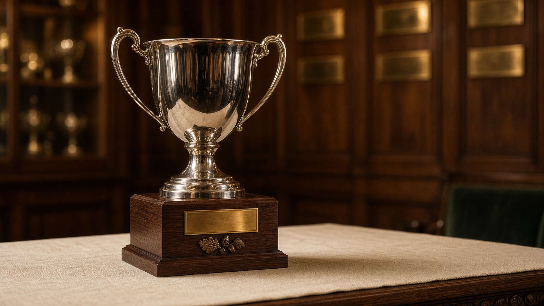 Silver invitational cup in the trophy room